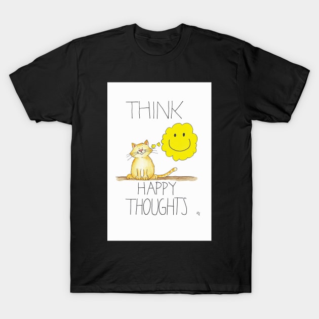 Think Happy Thoughts Cat T-Shirt by nicolejanes